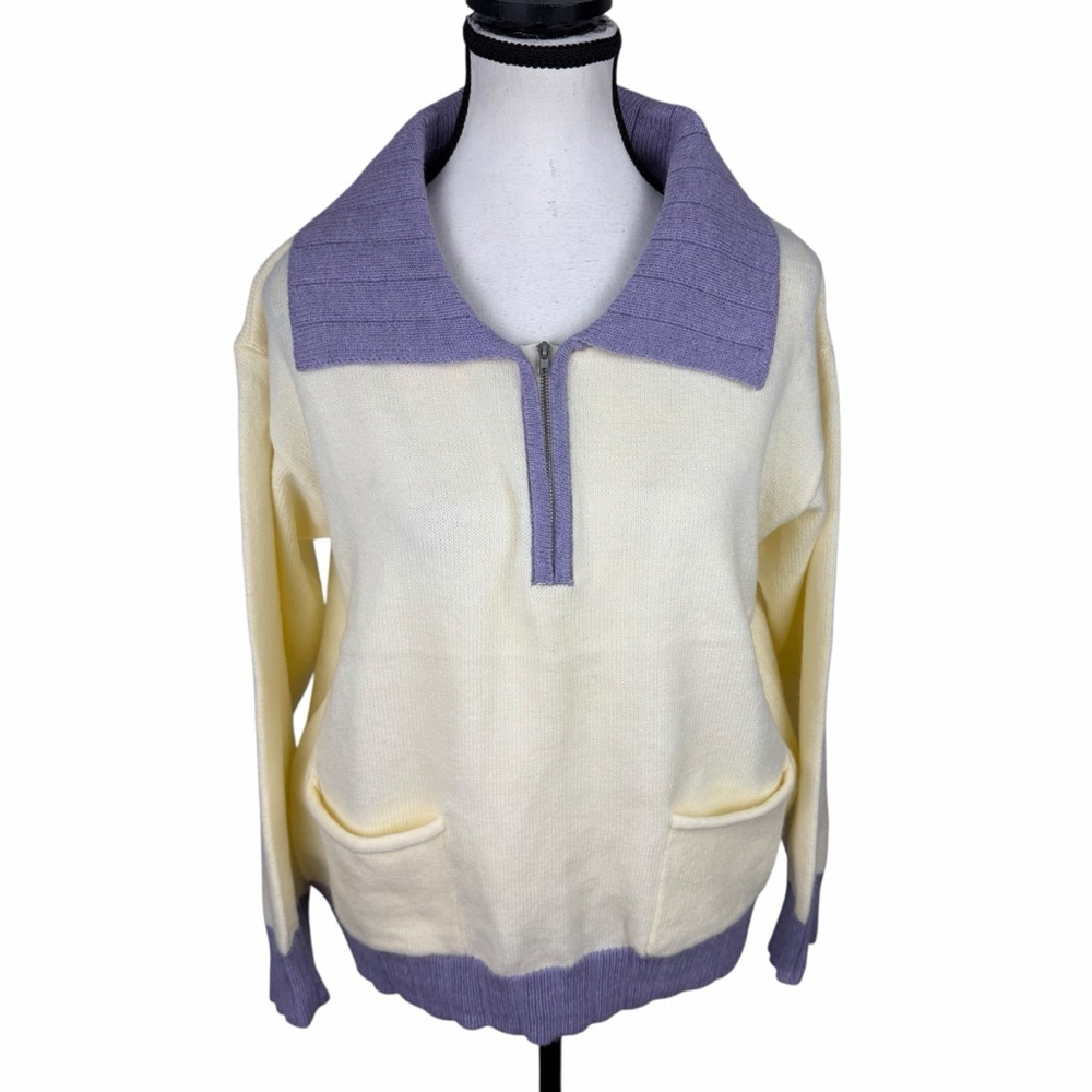Papermoon Women M Pastel Half Zip Coquette Sweater Lavender Cream NWT - Picture 3 of 12
